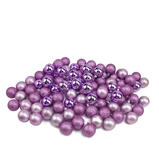 96ct. 1.5" Purple Shatterproof Plastic Ball Ornaments